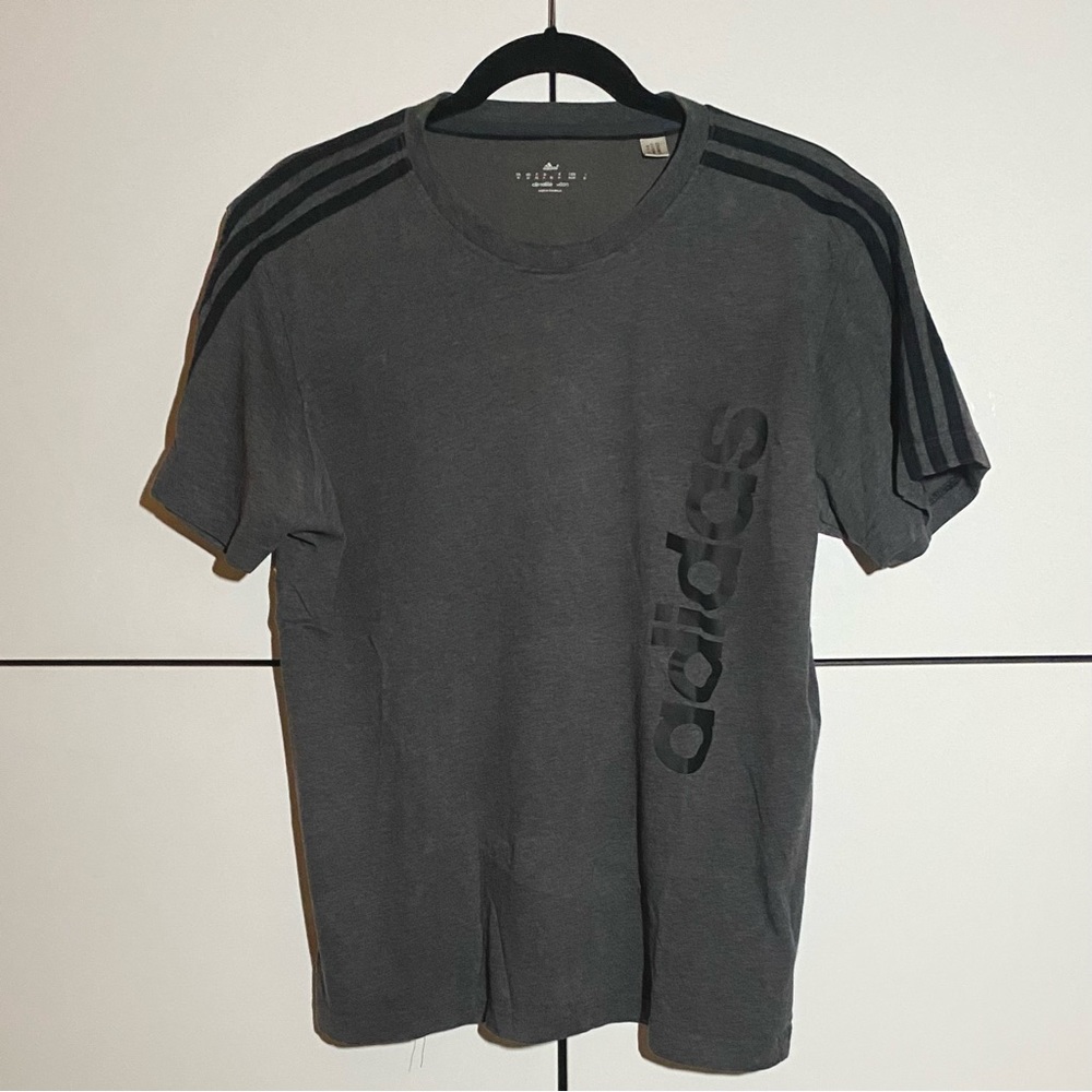 Adidas CLIMALITE 3 Stripe Men’s Performance Logo Tee Grey/Black Medium